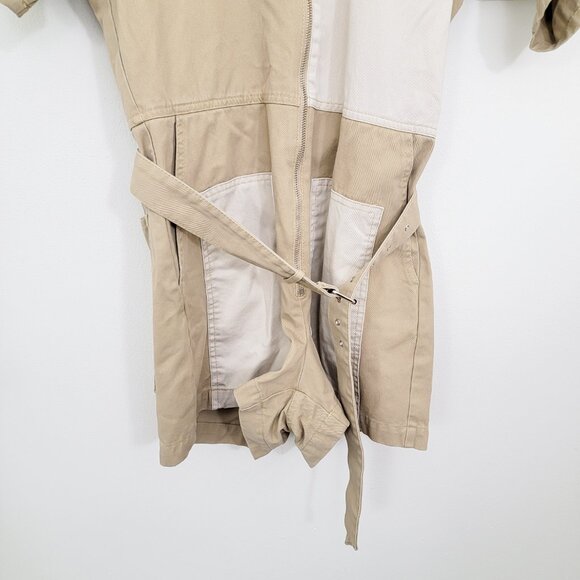 Rachel Comey Handy Belted Patchwork Shortsuit Romper In Sand 2 - Picture 5 of 10